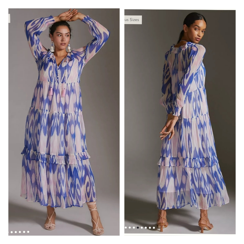 Anthropologie Blue and Pink Maxi Dress